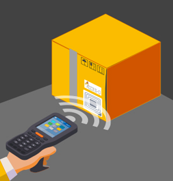 Mano con handheld realiza lectura_RFID sobre un activo